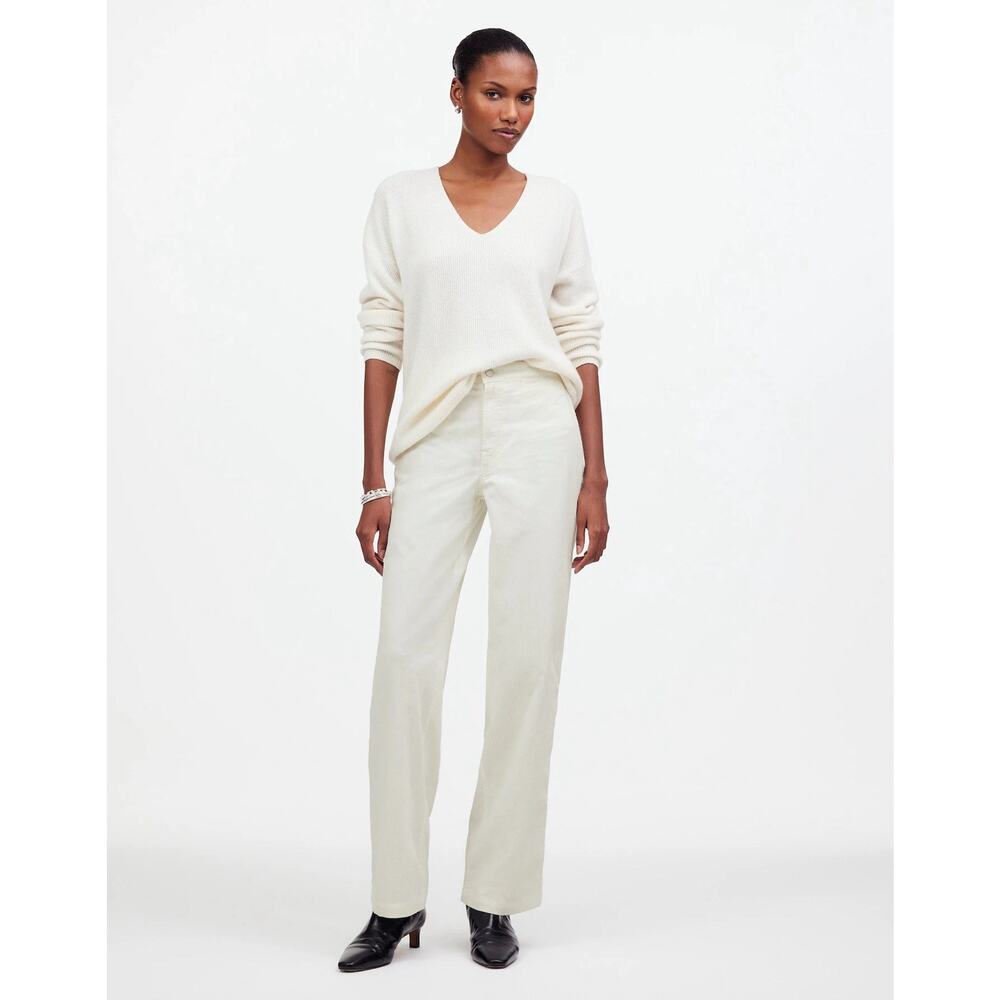 Madewell The Emmett Wide Leg Pant in Corduroy‎ Welt Pocket Winter White 26 NS291